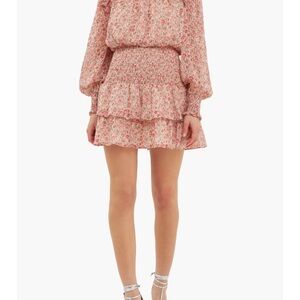 Endless Rose Floral Print Shirred Long Sleeve Chiffon Minidress